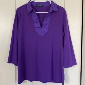 Lauren Ralph Lauren 3/4 Length Sleeve V-Neck Top